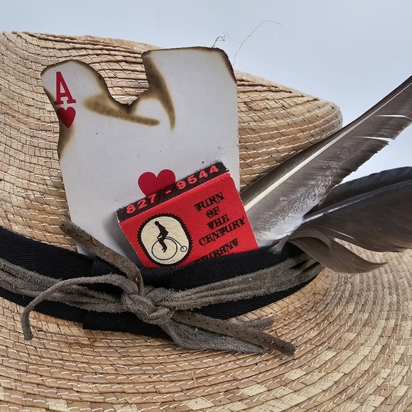 Custom straw feather festival ace of hearts hat new - Picture 2 of 5